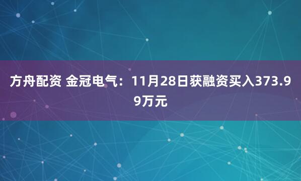方舟配资 金冠电气：11月28日获融资买入373.99万元